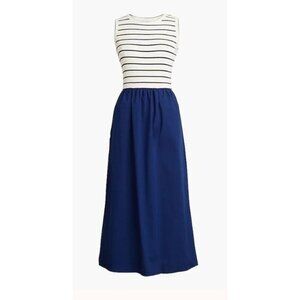 J Crew Striped Ribbed Knit Mixy Dress Navy Blue Dress Midi CJ751Pockets Nautical